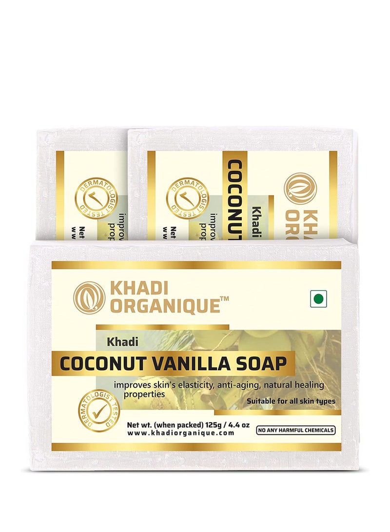 Khadi ORGANIQUE Khadi Organique Coconut & Vanilla Soap For blemishes, acne and scars TREATMENT Pack Of 3 