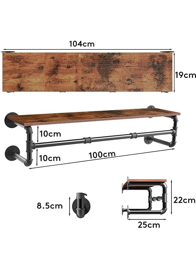 Wall Mounted Clothes Rack with Shelf Industrial Pipe Garment Rack with Shelves Black Display Hanging Clothes Rack Heavy Duty Metal Storage Bracket for Living Room Laundry Kitchen - Image 4