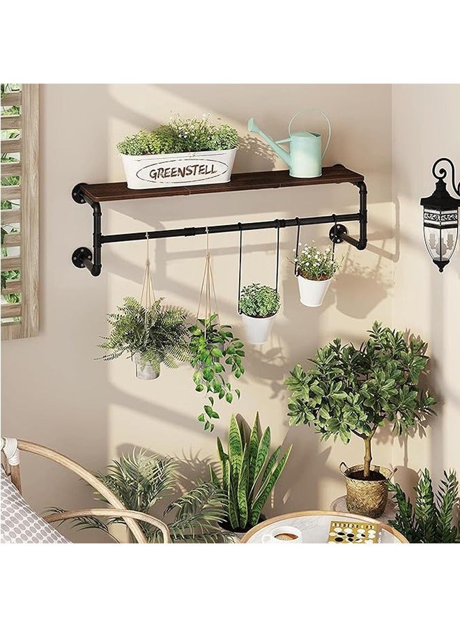 Wall Mounted Clothes Rack with Shelf Industrial Pipe Garment Rack with Shelves Black Display Hanging Clothes Rack Heavy Duty Metal Storage Bracket for Living Room Laundry Kitchen - Image 3
