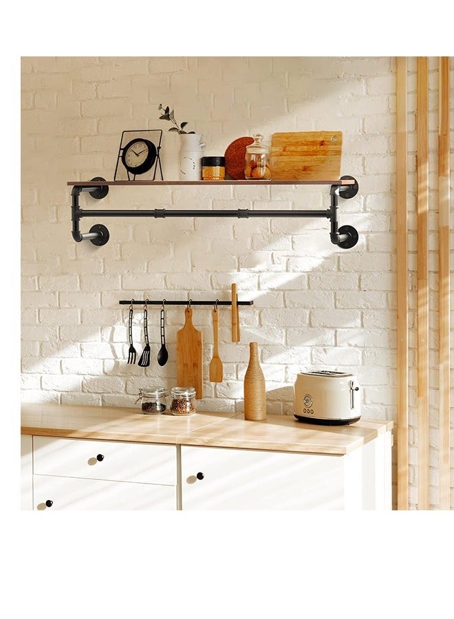 Wall Mounted Clothes Rack with Shelf Industrial Pipe Garment Rack with Shelves Black Display Hanging Clothes Rack Heavy Duty Metal Storage Bracket for Living Room Laundry Kitchen - Image 5