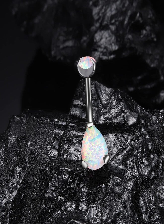 فوجو حلقات السرة من التيتانيوم VOJO G23، مرصعة بالزركون المكعب والأوبال، مضادة للحساسية، ملولبة، مقاس 14G، مرصعة بالألماس، مجوهرات ثقب السرة، حجر الميلاد للنساء (أوبال أبيض على شكل دمعة، مقاس 14G، 5 مم + 8 مم). - Image 5