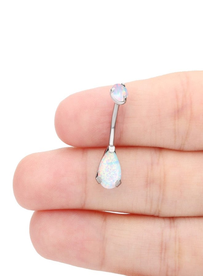 فوجو حلقات السرة من التيتانيوم VOJO G23، مرصعة بالزركون المكعب والأوبال، مضادة للحساسية، ملولبة، مقاس 14G، مرصعة بالألماس، مجوهرات ثقب السرة، حجر الميلاد للنساء (أوبال أبيض على شكل دمعة، مقاس 14G، 5 مم + 8 مم). - Image 4