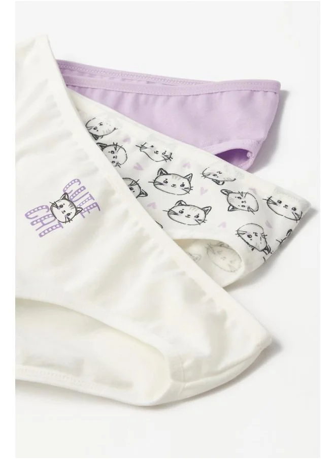 جون June Girl Cat Patterned 3-Pack Panties Multicolor - Ecru - Lilac