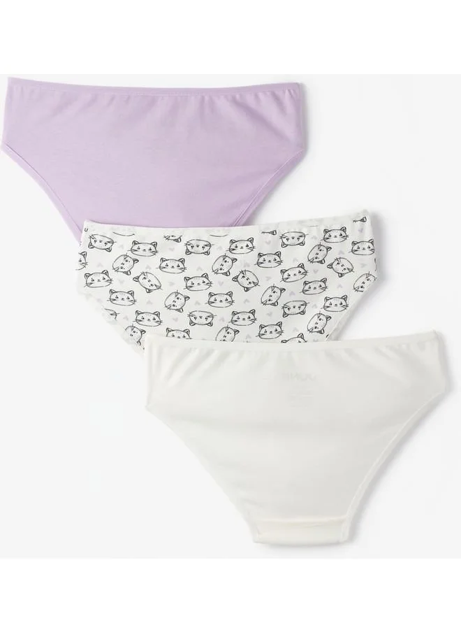 JUNE June Girl Cat Patterned 3-Pack Panties Multicolor - Ecru - Lilac