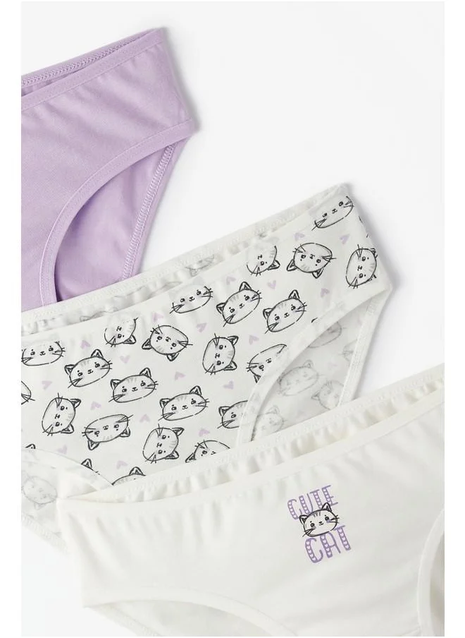 جون June Girl Cat Patterned 3-Pack Panties Multicolor - Ecru - Lilac