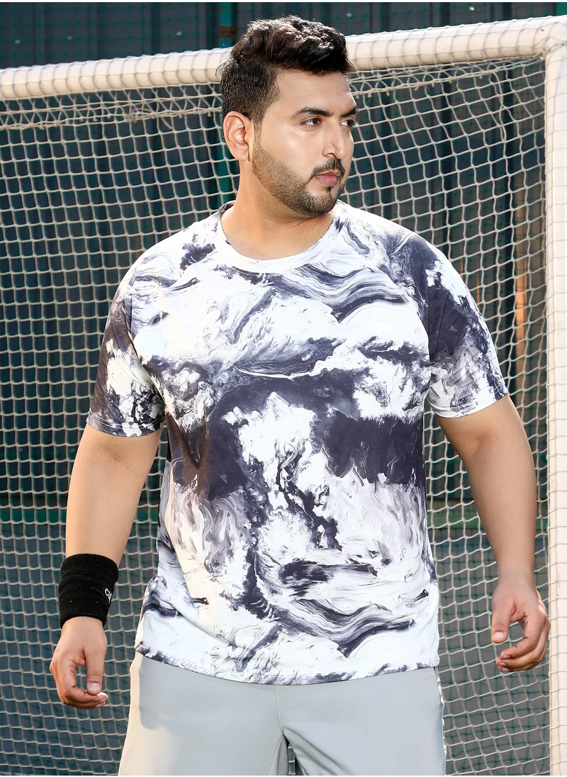 انستافاب بلس Instafab Plus Men's Charcoal Black & Cream White Contrast-Brushed Activewear T-Shirt For Casual Wear | Crew Neck | Short Sleeves | Plus Size Jersey T-Shirt Crafted With Comfort Fit For Everyday Wear