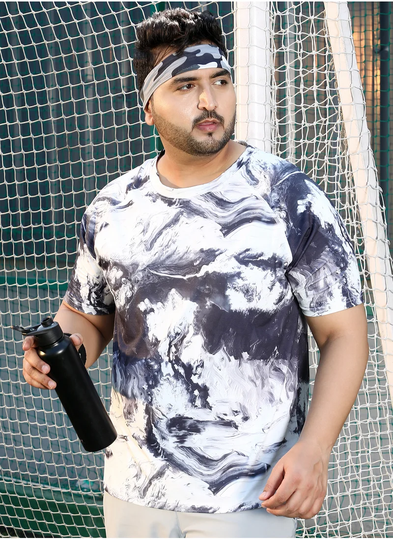 انستافاب بلس Instafab Plus Men's Charcoal Black & Cream White Contrast-Brushed Activewear T-Shirt For Casual Wear | Crew Neck | Short Sleeves | Plus Size Jersey T-Shirt Crafted With Comfort Fit For Everyday Wear