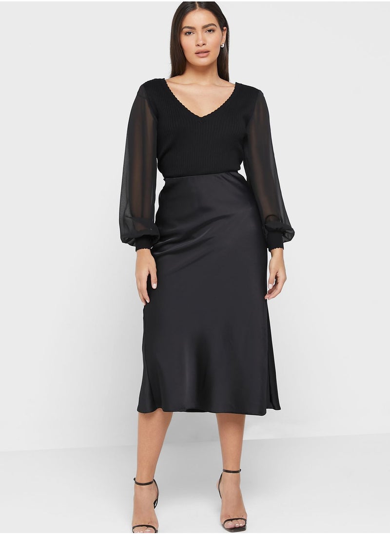 ONLY - V-Neck Mesh Sleeve Sweater - Image 1