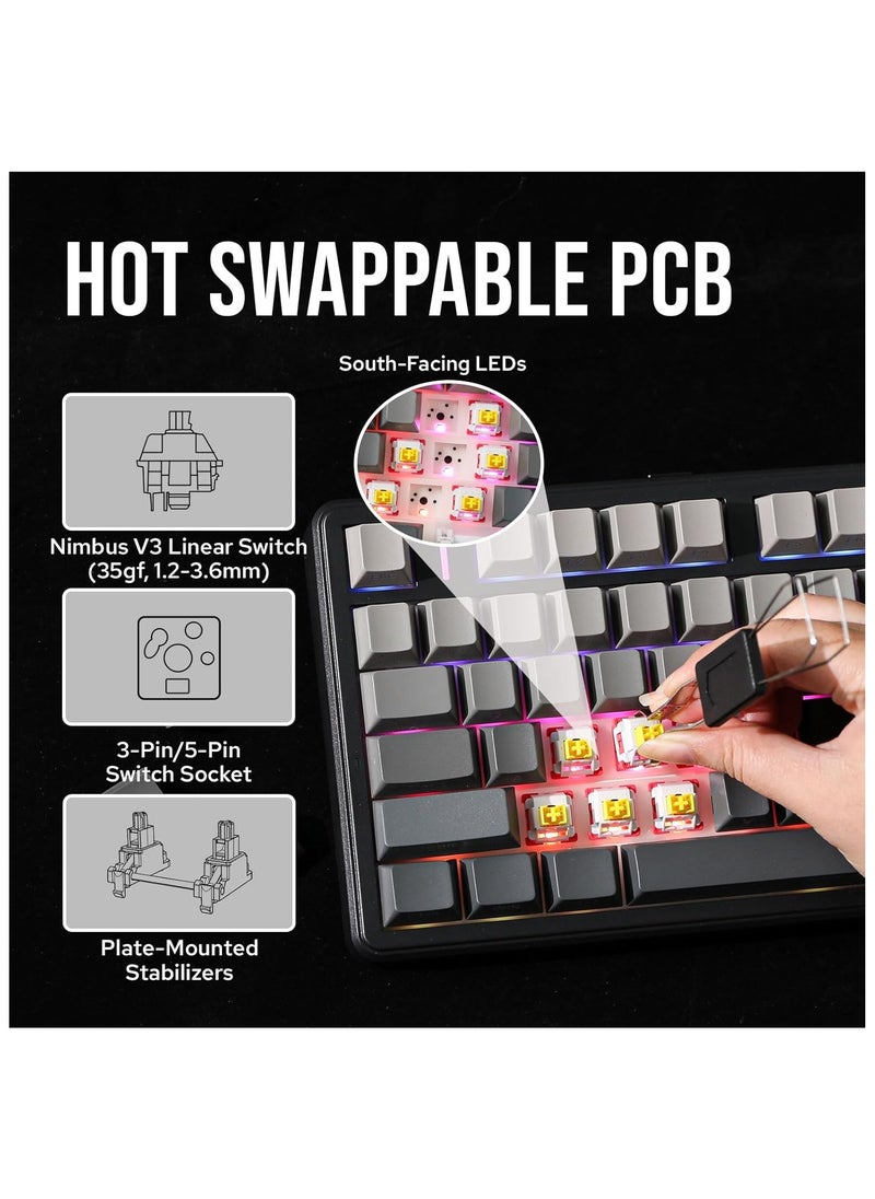 AULA - AULA F99 PRO 96% Mechanical Keyboard BT5.0/USB-C/2.4GHz Wireless Gaming Keyboard with Hot Swap Gasket Custom Keyboard 8000mAH Battery Knob for Win/Mac with RGB Backlight (Nimbus Switch V3 Black) - Image 1