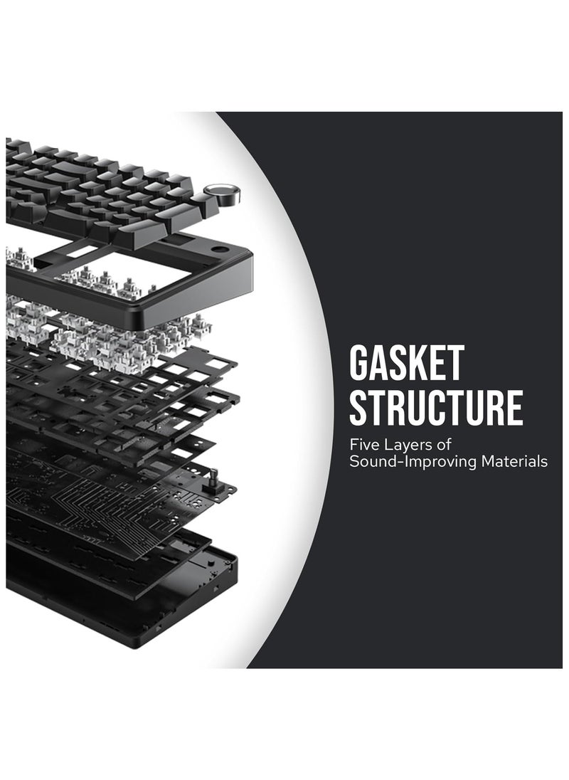 AULA - AULA F99 PRO 96% Mechanical Keyboard BT5.0/USB-C/2.4GHz Wireless Gaming Keyboard with Hot Swap Gasket Custom Keyboard 8000mAH Battery Knob for Win/Mac with RGB Backlight (Nimbus Switch V3 Black) - Image 1