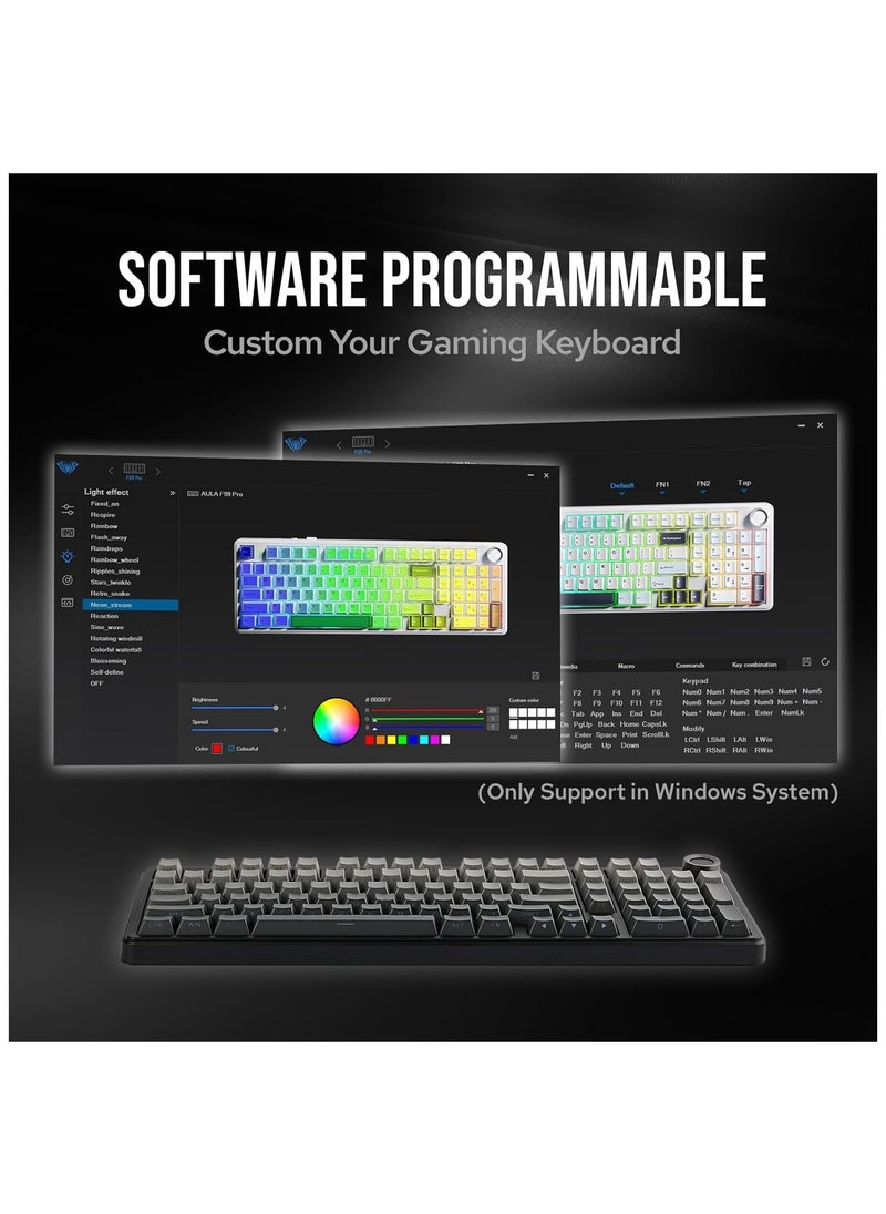 AULA - AULA F99 PRO 96% Mechanical Keyboard BT5.0/USB-C/2.4GHz Wireless Gaming Keyboard with Hot Swap Gasket Custom Keyboard 8000mAH Battery Knob for Win/Mac with RGB Backlight (Nimbus Switch V3 Black) - Image 1