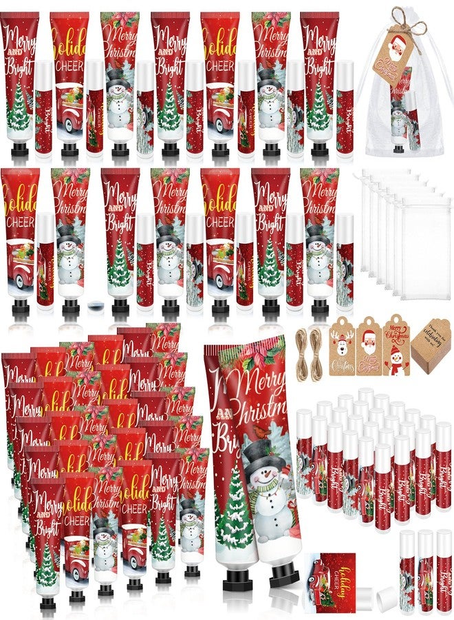 Dimsile 50 Sets 200 Pcs Christmas Hand Lotion and Lip Balm Sets Christmas Stocking Stuffers Holiday Treat Gifts Goodie Xmas Party Supplies for Women Men Lip Care with Organza Bags Tags (Vintage Style) - Image 1