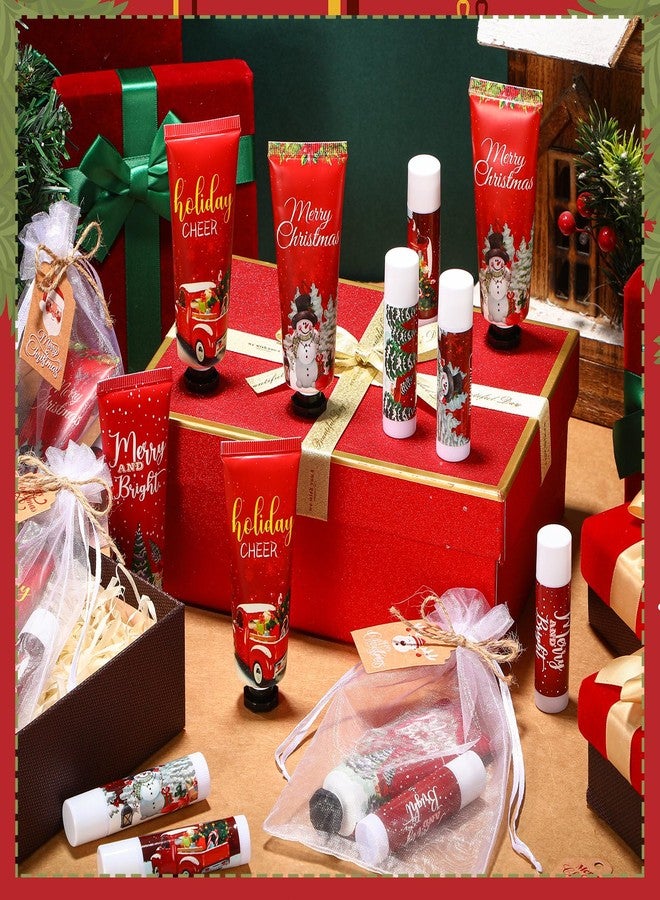 Dimsile 50 Sets 200 Pcs Christmas Hand Lotion and Lip Balm Sets Christmas Stocking Stuffers Holiday Treat Gifts Goodie Xmas Party Supplies for Women Men Lip Care with Organza Bags Tags (Vintage Style) - Image 2