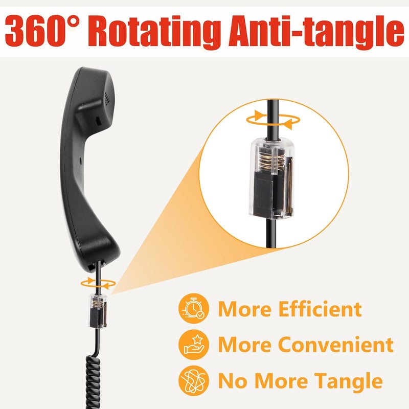 Uvital Telephone Handset Cord Detanglers, 2 Pack Landline Handset Cord Cable 10Ft Uncoiled(1.2 Ft Coiled) and 2 Pack Anti-Tangle Untangler 360 Degree Rotating Swivel Cords(Black) - Image 4