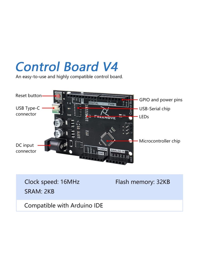 FREENOVE Ultimate Starter Kit with Board V4 (Compatible with Arduino IDE), 274-Page Detailed Tutorial, 217 Items, 51 Projects  - Image 3