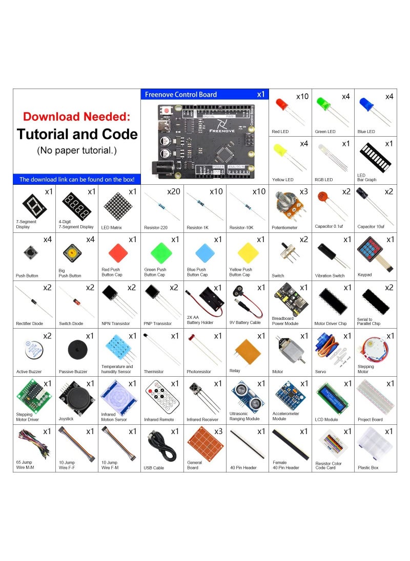 FREENOVE Ultimate Starter Kit with Board V4 (Compatible with Arduino IDE), 274-Page Detailed Tutorial, 217 Items, 51 Projects  - Image 2
