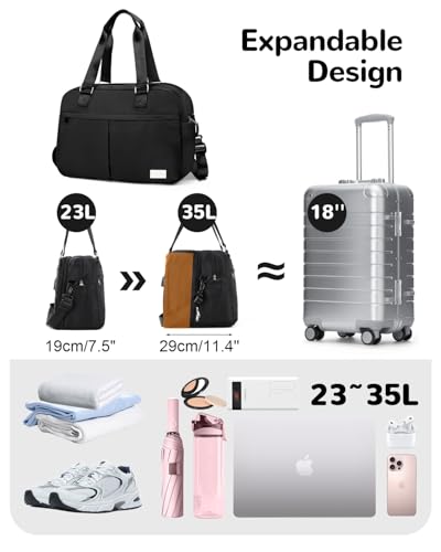 Outplea 2335L Expandable Travel Duffel Bag for Men Waterproof Carry on Bag with Wet Pocket for Airplane Black - Image 3