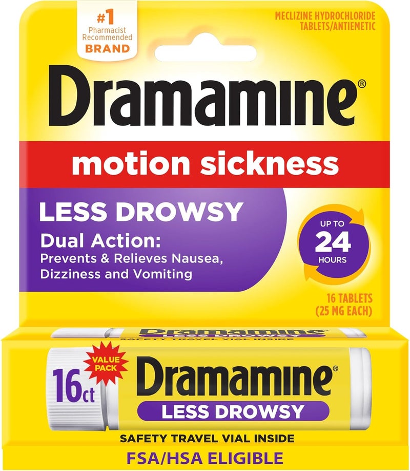 Dramamine Motion Sickness Less Drowsy, for Nausea Relief During Travel, 16 Count - Image 1