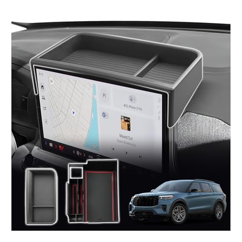 SXCY 2PCS for 2025 2026 Ford Explorer Screen Back Tray + Center Console Organizer (Red Mat) for Ford Explorer 2025 2026 Accessories - Image 1