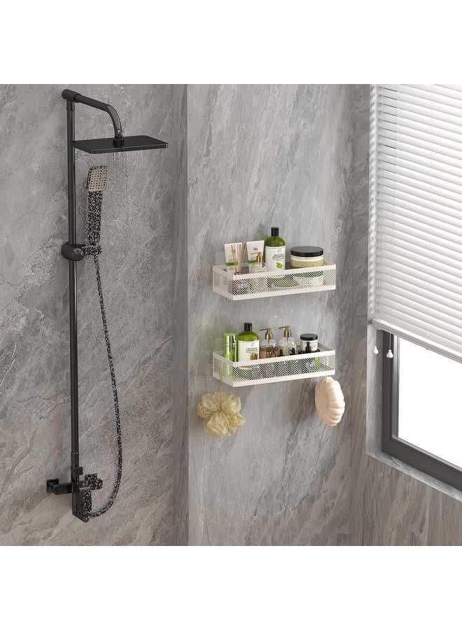 PUSDON Hanging Storage Baskets Organizer Wall Mount, Metal Wire Storage Bin Rack for Kitchen Bathroom Shower Spice Shelf Home Decor Essentials White-2 Packs (Netting) - Image 2