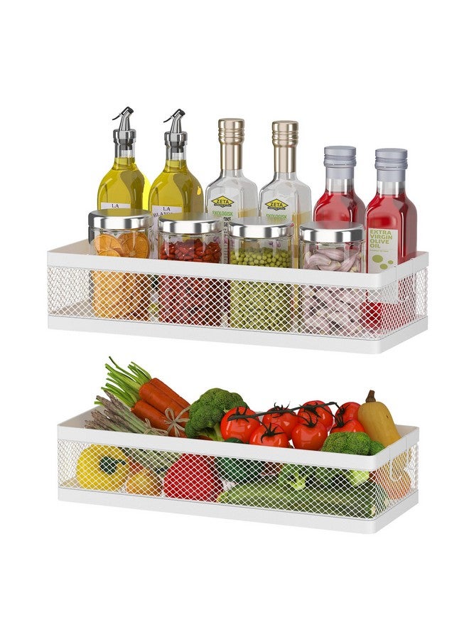 PUSDON Hanging Storage Baskets Organizer Wall Mount, Metal Wire Storage Bin Rack for Kitchen Bathroom Shower Spice Shelf Home Decor Essentials White-2 Packs (Netting) - Image 1
