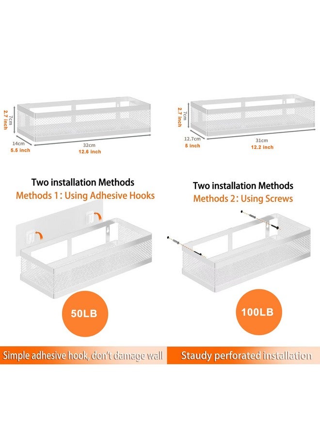 PUSDON Hanging Storage Baskets Organizer Wall Mount, Metal Wire Storage Bin Rack for Kitchen Bathroom Shower Spice Shelf Home Decor Essentials White-2 Packs (Netting) - Image 4