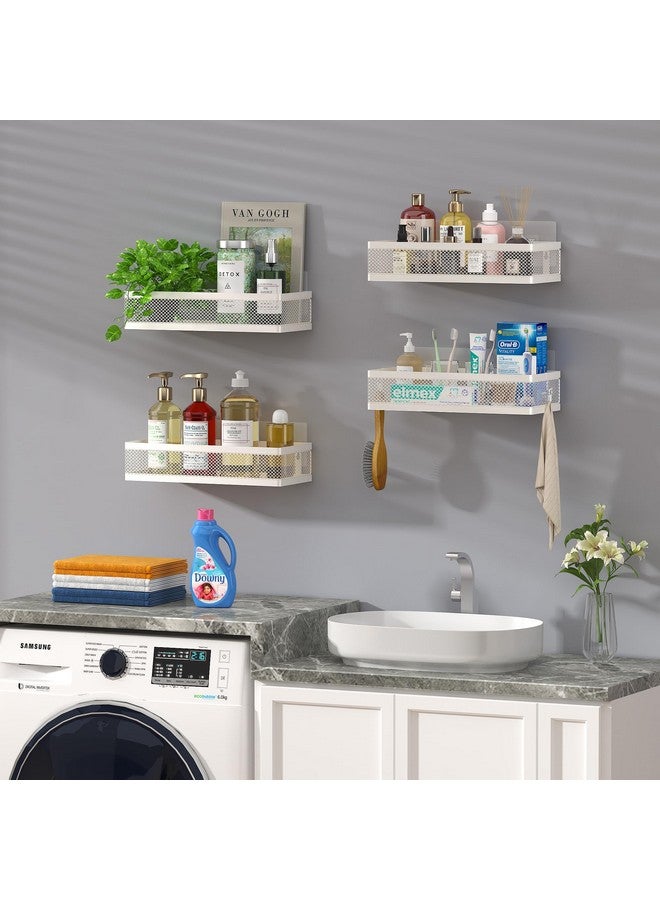 PUSDON Hanging Storage Baskets Organizer Wall Mount, Metal Wire Storage Bin Rack for Kitchen Bathroom Shower Spice Shelf Home Decor Essentials White-2 Packs (Netting) - Image 3