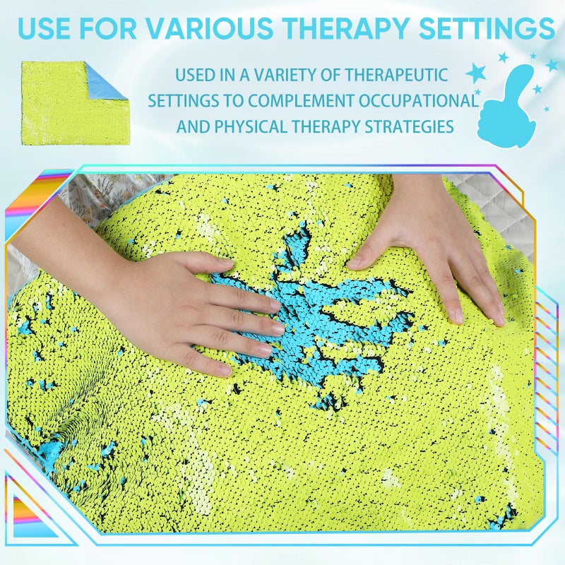 Hugsmiling Weighted Lap Pad for Kids â€“ 5lbs Sensory Lap pad with Easy to Maneuver Sequins â€“ Ideal for Kids Sensory Play (Yellow and Blue) - Image 4