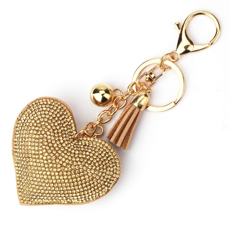 Small fragrance peach heart hot drill leather keychain fringe keychain pendant velvet diamond  keychain - Image 2
