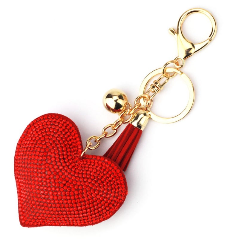 Small fragrance peach heart hot drill leather keychain fringe keychain pendant velvet diamond  keychain - Image 5