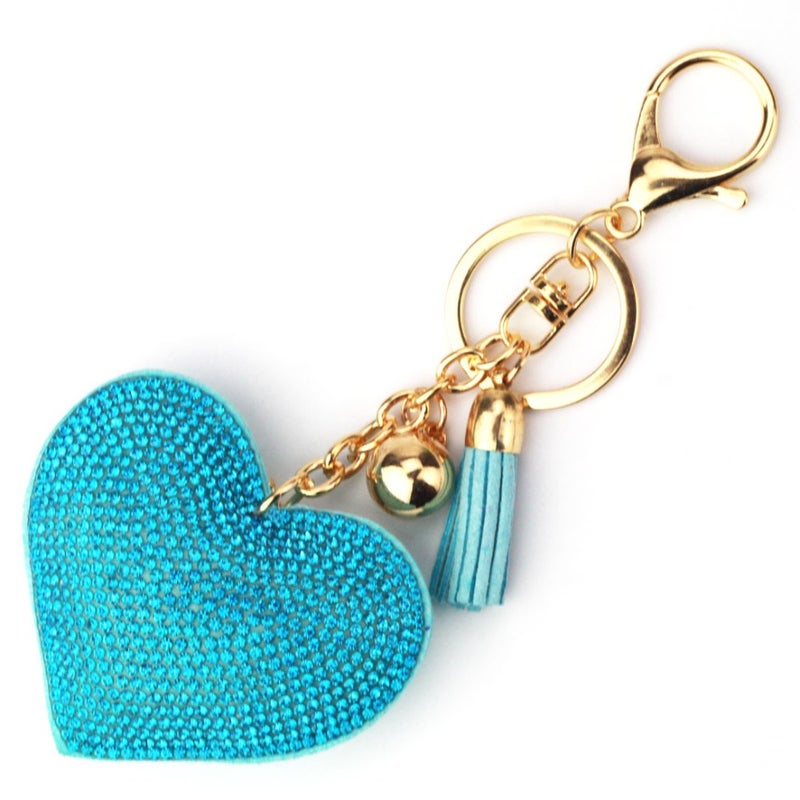 Small fragrance peach heart hot drill leather keychain fringe keychain pendant velvet diamond  keychain - Image 4