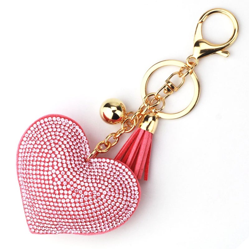 Small fragrance peach heart hot drill leather keychain fringe keychain pendant velvet diamond  keychain - Image 3