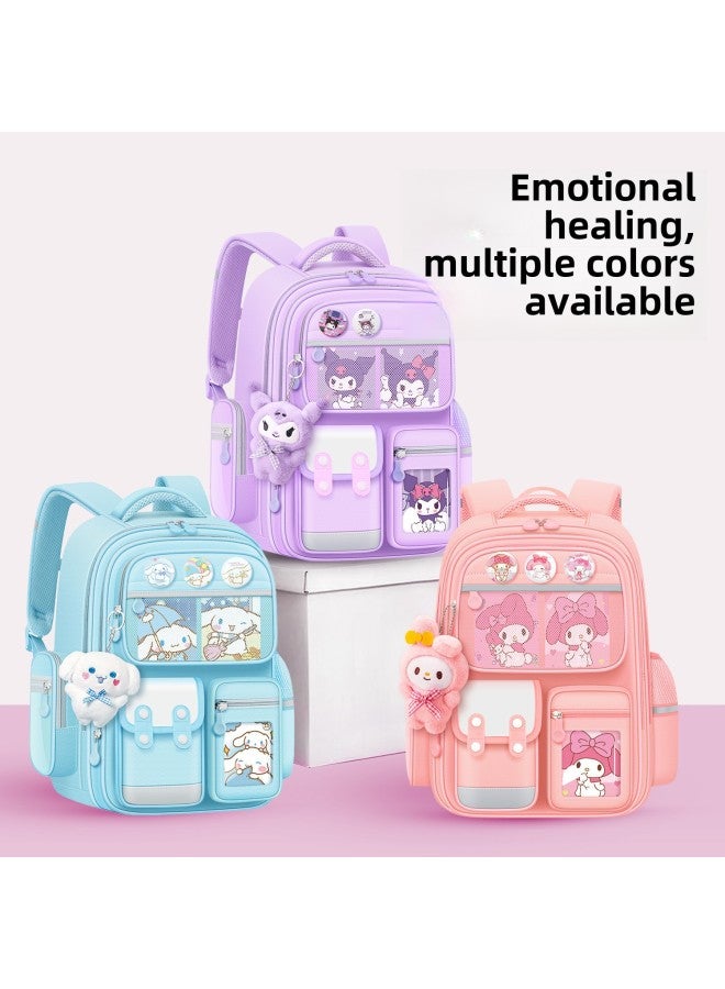 Children's Schoolbag Girls Primary School Students Three To Six Kulomi Girls Reduce The Burden Of Ridge Protection First And Second Grade Jade Gui Dog-Color:Small Blue (Yugui Dog) Grade 1-2-Dimensions:School Bag + Card  - Image 3