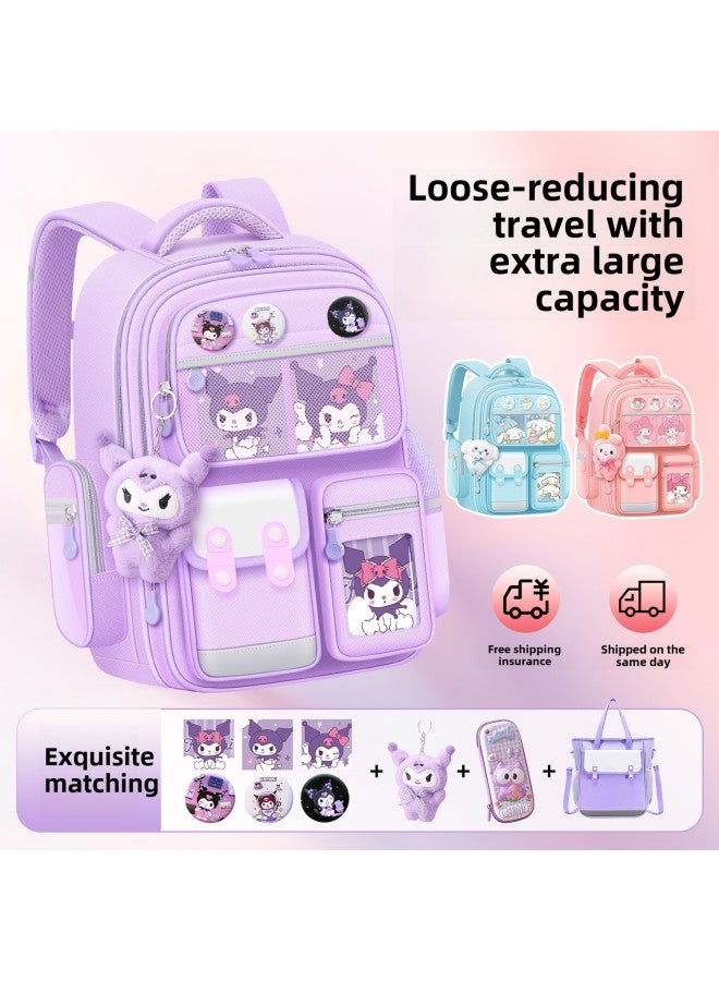 Children's Schoolbag Girls Primary School Students Three To Six Kulomi Girls Reduce The Burden Of Ridge Protection First And Second Grade Jade Gui Dog-Color:Small Blue (Yugui Dog) Grade 1-2-Dimensions:School Bag + Card  - Image 2