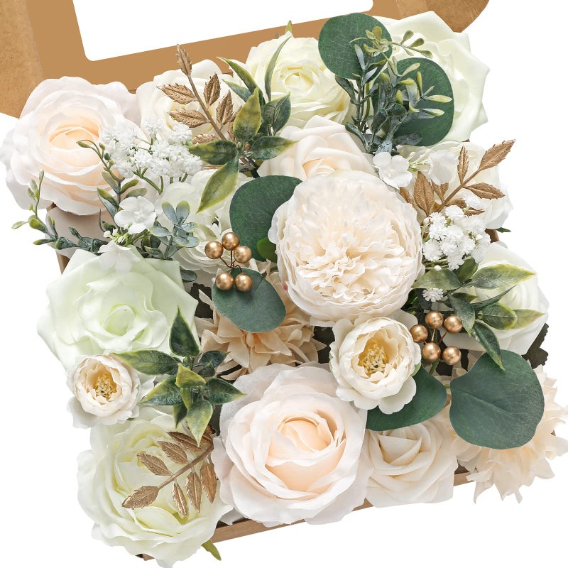 Serwalin Artificial Flowers White Peony Flowers Fake Wedding Flowers Cake Flowers for Wedding Bouquets Bridal Shower Centerpieces Floral Arrangements Party Decor