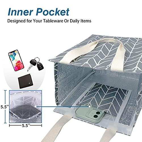 iknoe Insulated Lunch Bag for Women & Adults, 9L Foldable Wide-Open Cooler Bag with Pockets, Leakproof & Portable, for Picnic, Office, Beach(Gray diamond) - Image 5