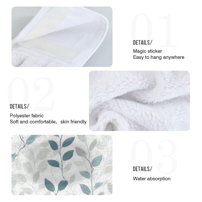 Dussdil Blue Gray Leaves Branches Hanging Kitchen Towel 12 x 17 in Gray Leaf Flowers Hand Fingertip Tie Towels Set of 2 Pcs Tea Bar Dish Cloths Dry Towel Soft Absorbent Durable for Laundry Room Decor - Image 4