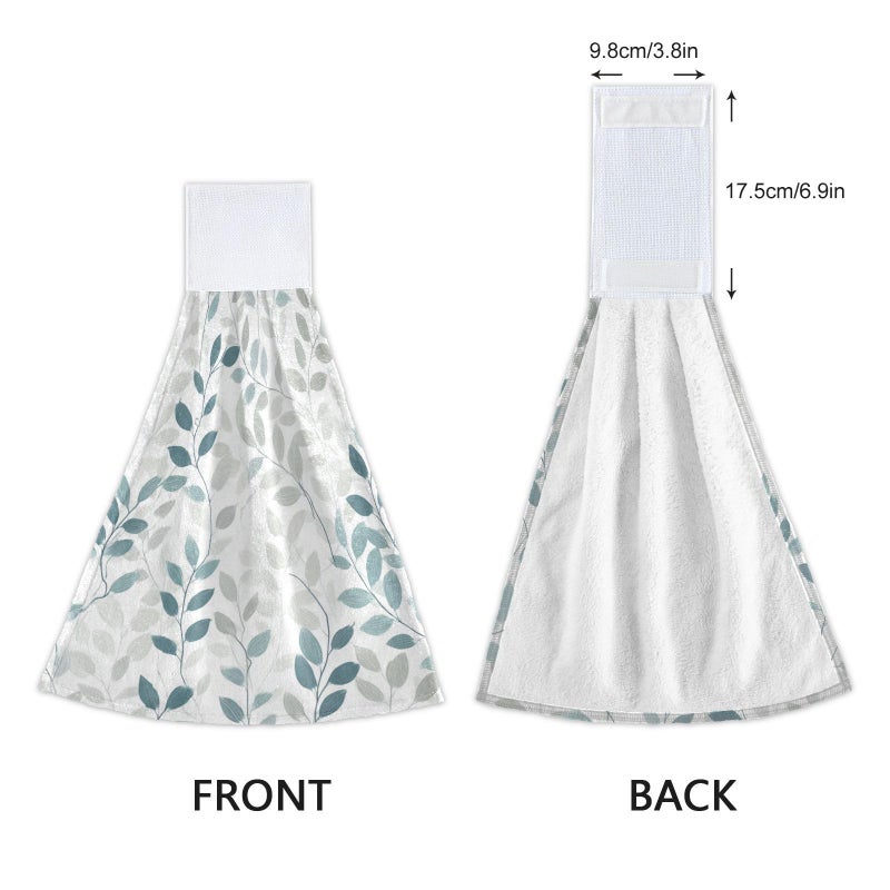 Dussdil Blue Gray Leaves Branches Hanging Kitchen Towel 12 x 17 in Gray Leaf Flowers Hand Fingertip Tie Towels Set of 2 Pcs Tea Bar Dish Cloths Dry Towel Soft Absorbent Durable for Laundry Room Decor - Image 3