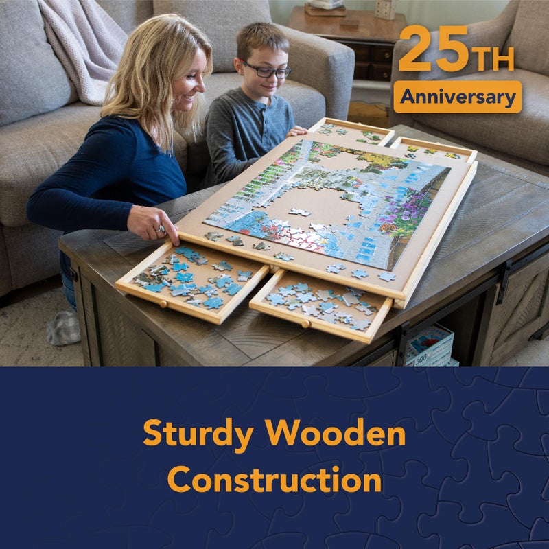 Bits and Pieces Puzzle Board with Drawers – 1500 Piece Jigsaw Puzzle Table Organizer – Premium Wooden Puzzle Board for Adults, 26"x35" Smooth Non-Slip Surface, Portable Puzzle Table with Sorting Trays - Image 5