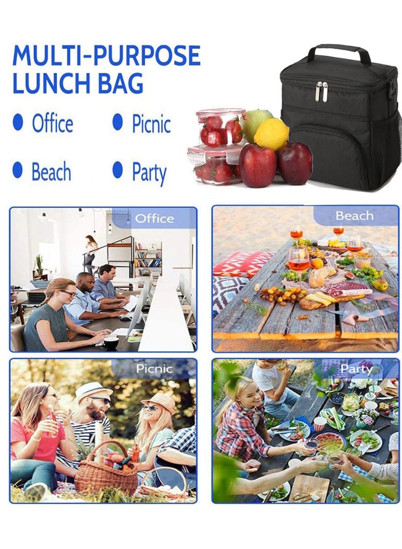 Insulated Lunch Bag 600D Oxford: Double Deck Cooler Waterproof & Fresh - Work & Picnic & Home Daily Use - Portable Cooler Tote Bag Ideal for Adult Men Women  - Image 5