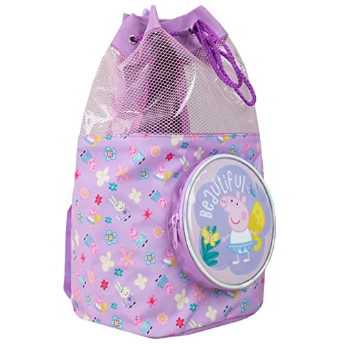 Peppa Pig Swimming Bag Girls Beach Pool Swim Drawstring Backpack Purple - Image 3