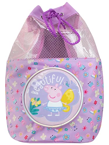 Peppa Pig Swimming Bag Girls Beach Pool Swim Drawstring Backpack Purple - Image 1