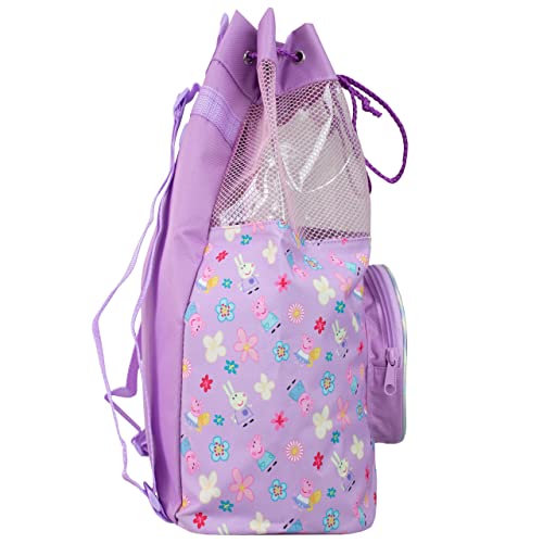 Peppa Pig Swimming Bag Girls Beach Pool Swim Drawstring Backpack Purple - Image 4