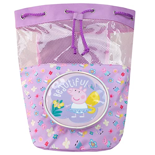 Peppa Pig Swimming Bag Girls Beach Pool Swim Drawstring Backpack Purple - Image 2