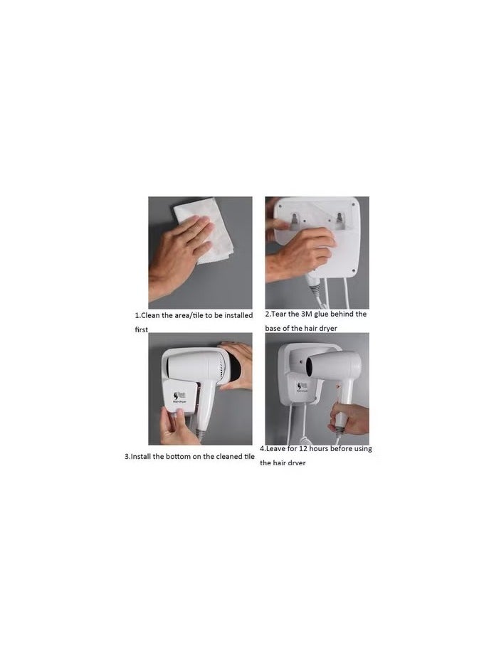 JAMAKY Italy Jamaki 2000W Non-Perforated Wall Mounted High Power Fast Drying Negative Ions Hair Dryer for Hotels, Guest Houses, Home Bathrooms - JPC30293 White  - Image 4