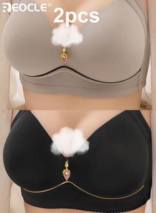2PCS Women's Comfortable Wireless Bra Push Up Design Breathable Thin Cup Lingerie with Soft Padding for All Day Wear and Light Support - view 2