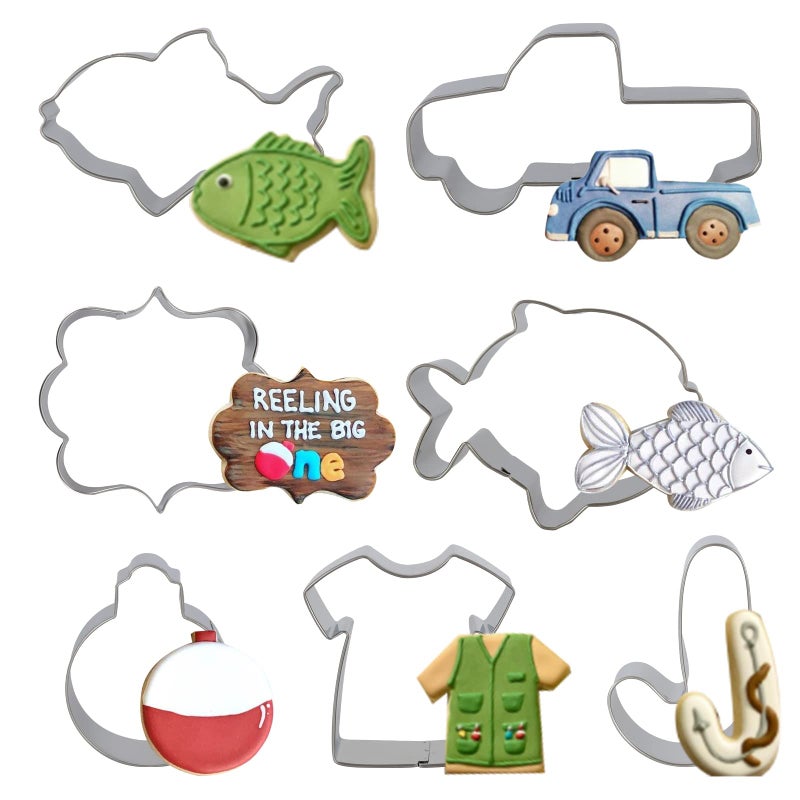 Fangleland Gone Fishing Cookie Cutter Set with Stainless Steel Sports Jersey  Fish  Candy Cane  Fishing Bobber for Fisherman Fishing Themed Party Supplies  - Image 2