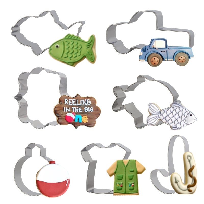 Fangleland Gone Fishing Cookie Cutter Set with Stainless Steel Sports Jersey  Fish  Candy Cane  Fishing Bobber for Fisherman Fishing Themed Party Supplies  - Image 1