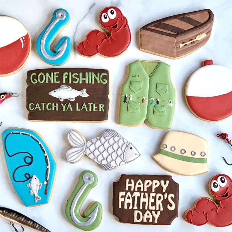 Fangleland Gone Fishing Cookie Cutter Set with Stainless Steel Sports Jersey  Fish  Candy Cane  Fishing Bobber for Fisherman Fishing Themed Party Supplies  - Image 3