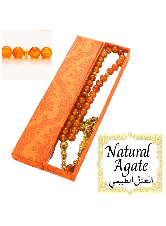 Natural Agate Tasbih 33 Beads | Genuine Stone Prayer Beads | Islamic Tasbih with Elegant Gift Box | Ramadan & Eid Gift for Men - Image 1